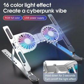 Portable Foldable Laptop Stand with Multifunctional Aluminum Alloy 2 Fans 16 Colors RGB Light Effect C9 Pro - Image 2