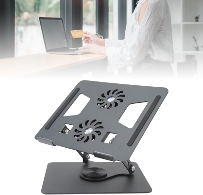 Metal Adjustable Laptop Stand 360 Degree Rotating Laptop Cooling Stand Foldable Laptop Riser Stand With Double Fans - Image 3