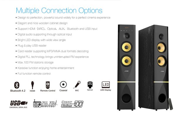 F&D T88X 2.0 Channel Wired Bluetooth Tower Speaker - Image 10
