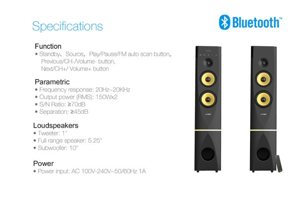 F&D T88X 2.0 Channel Wired Bluetooth Tower Speaker - Image 5